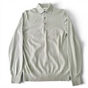 Autograph Merino Wool Sweater Men M Green Gray Extra Fine Soft Long Sleeve Polo
